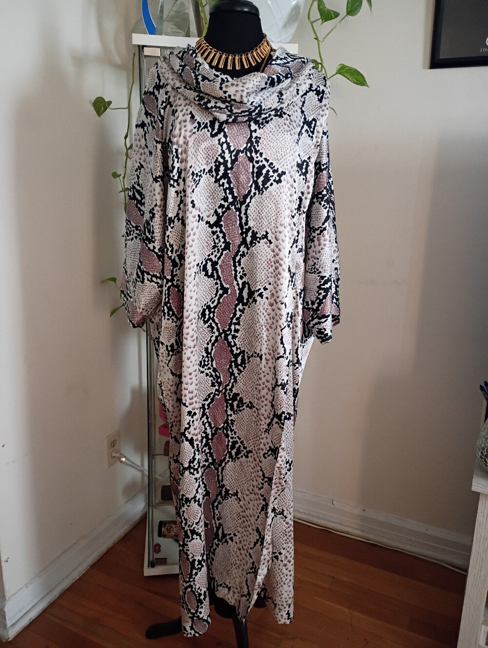 Snake Print Shift Dress in Neutral Tones
